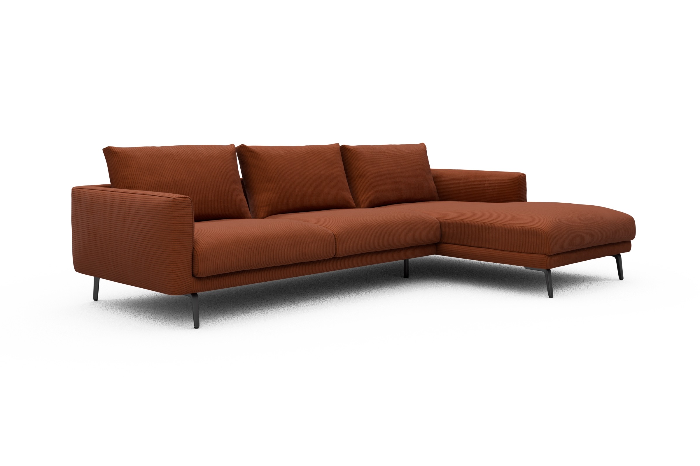 Ecksofa Karl Chaiselongue rechts mit 2,5-Sitzer Corduroy-Burnt-Orange