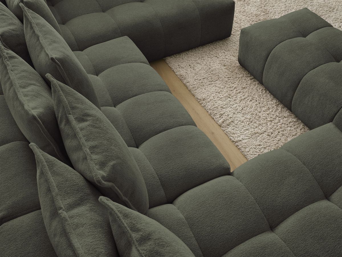 Bobochic Everest Wohnlandschaft mit Pouf, 14 Kissen Melange-Stoff Grün Ecke links