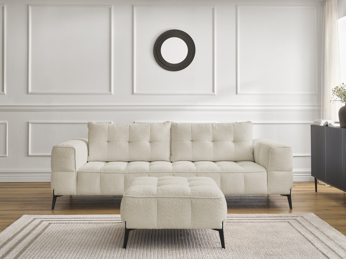 Bobochic Anis Sofa 3-Sitzer mit Pouf Bouclé-Stoff Beige