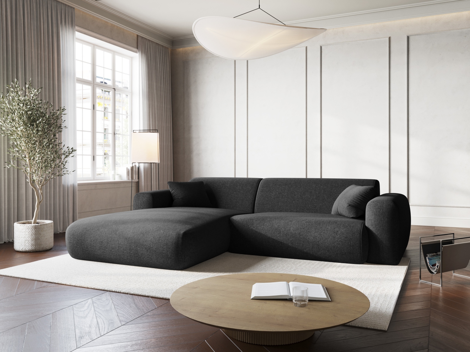 Cosmopolitan Design Ecksofa Nolio 4-Sitzer kleine Version Chenille Haga Schwarz Links