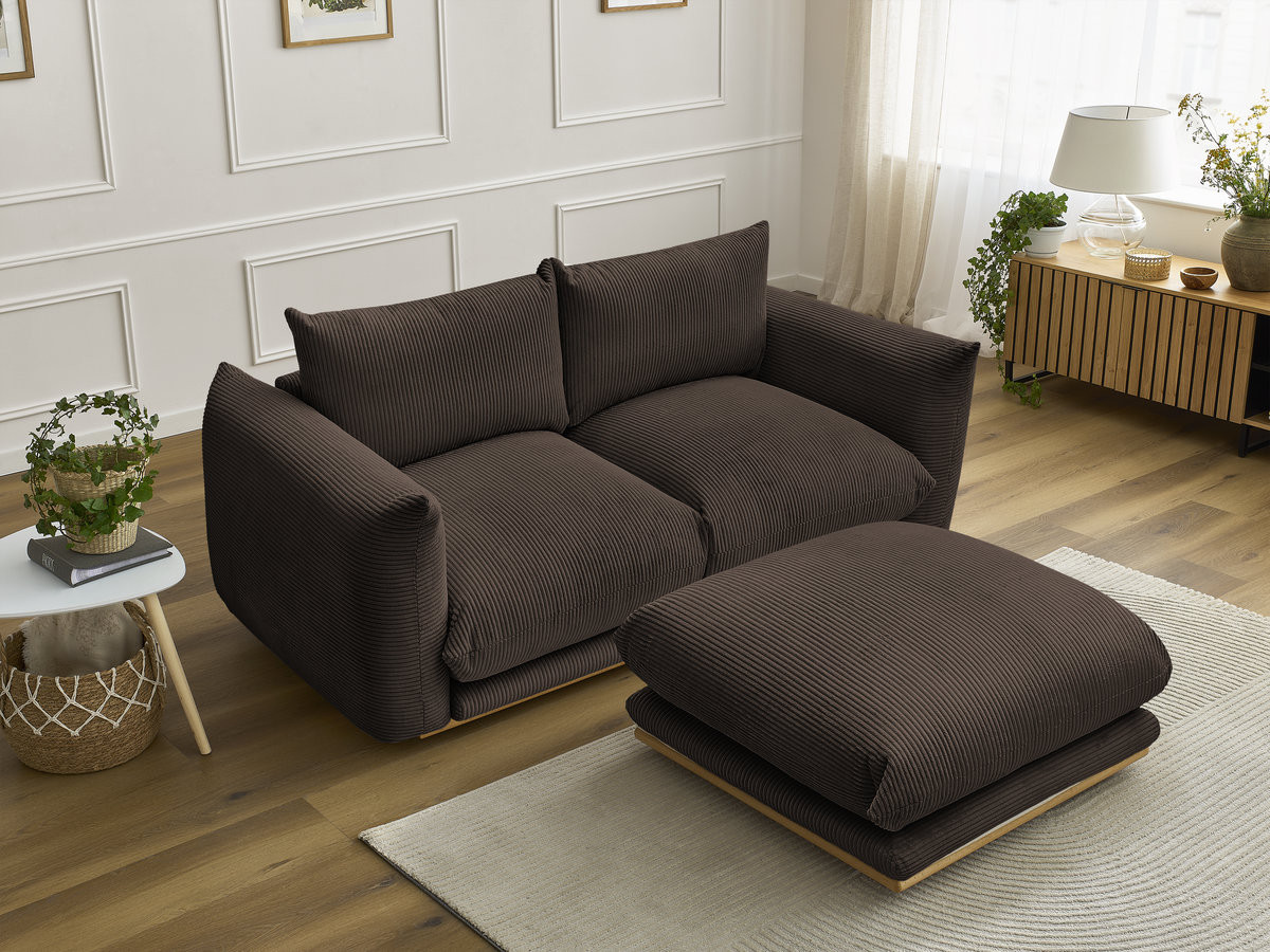 Bobochic Ernest Sofa 3-Sitzer mit Pouf 193 × 106 cm Cordsamt Braun