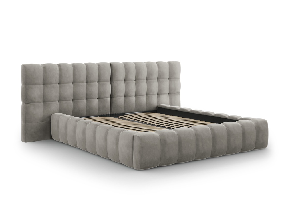 Cosmopolitan Design Stauraumbett mit doppeltem Kopfteil Bali 160x200 Samt Bluvel Hellgrau