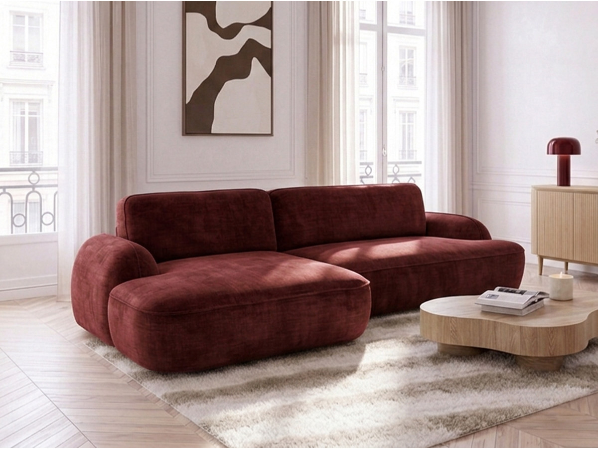 Bobochic Celeste Ecksofa mit Schlaffunktion und Bettkasten Stoff Rot Ecke links