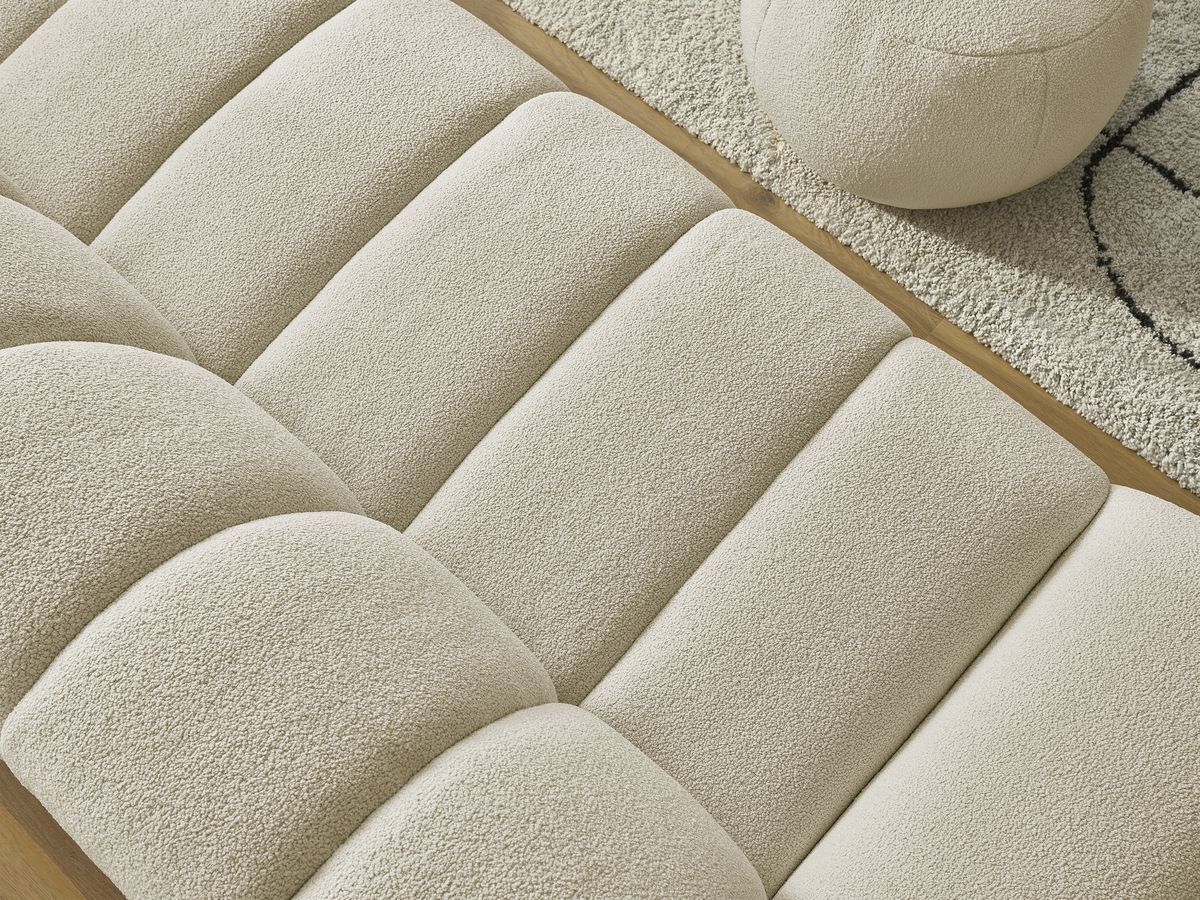 Bobochic Hayden Sofa 3-Sitzer mit Pouf 226 × 107 cm Bouclé-Stoff Beige