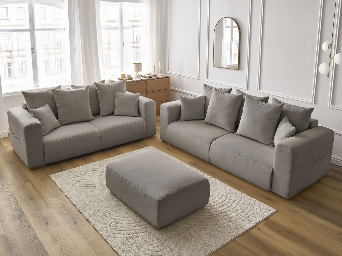 Bobochic Sidonie Sofa 6-Sitzer mit Pouf Cordsamt Taupe