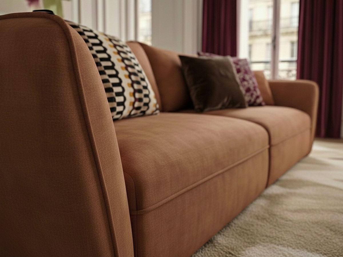 Bobochic Luigi Sofa 3-Sitzer mit Pouf Strukturstoff Orange