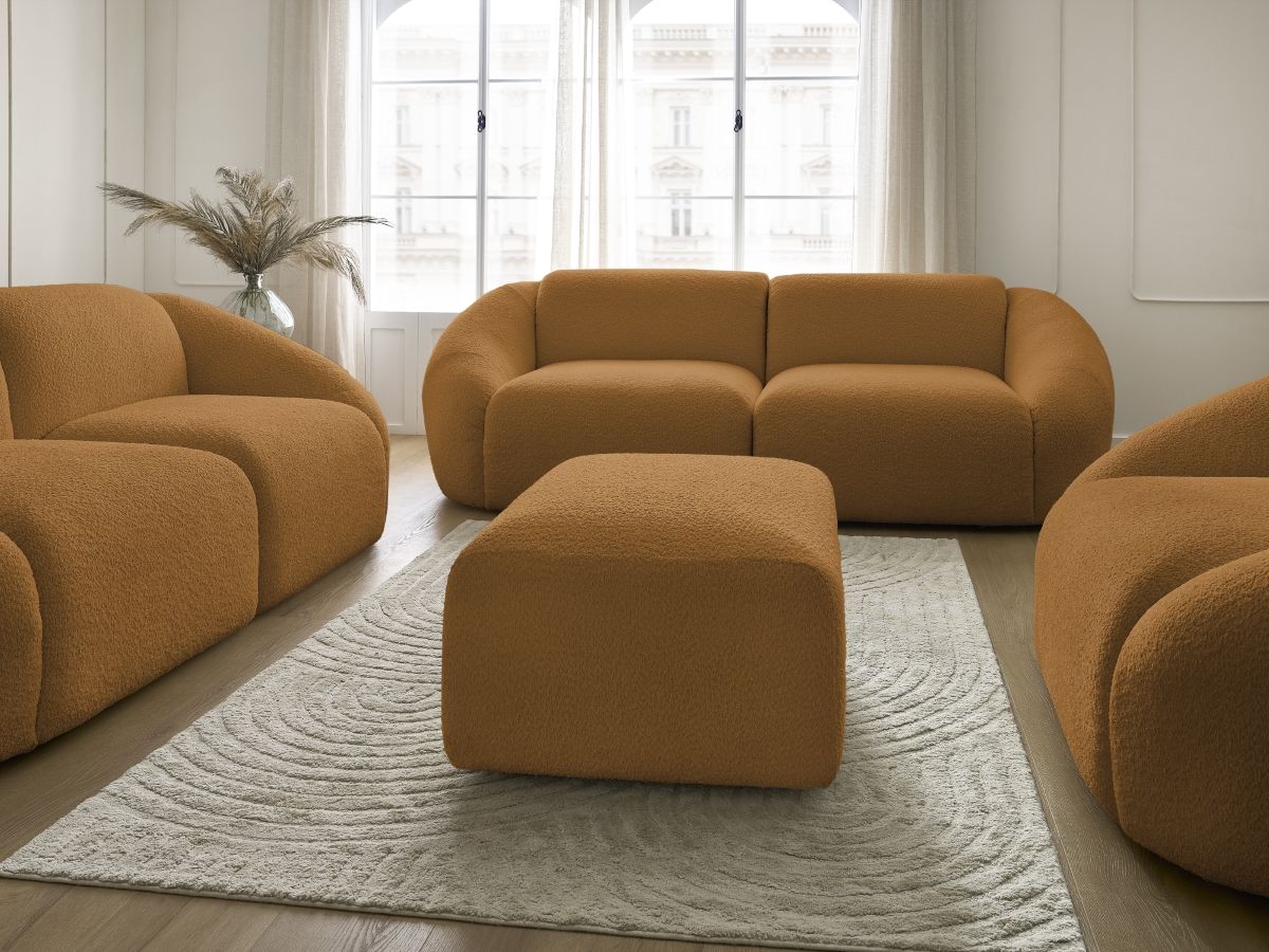 Bobochic Tina Sofa 7-Sitzer mit Pouf Bouclé-Stoff Gelb