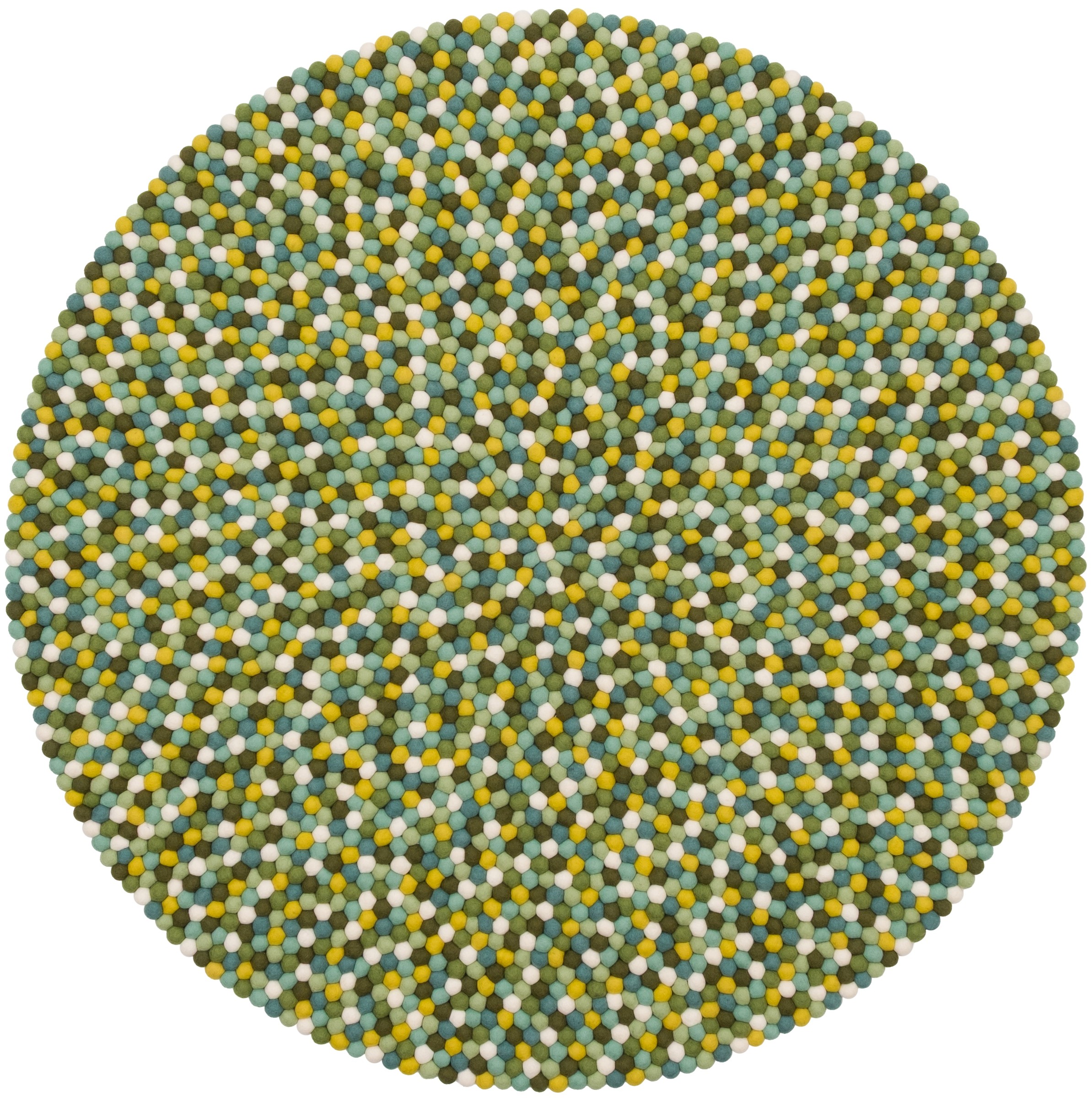 myfelt Finn Filzkugelteppich Grün-Türkis-Weiß