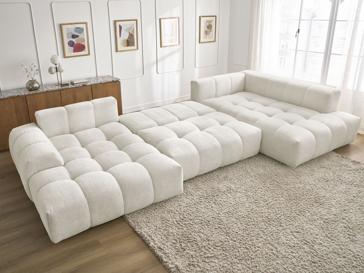Bobochic Everest Wohnlandschaft, 6 Kissen Melange-Stoff Weiß Ecke links