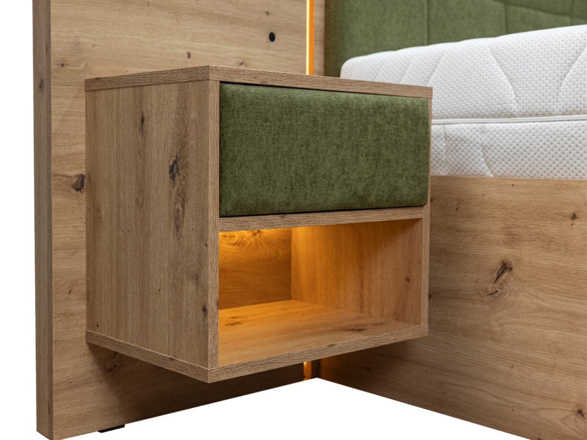 Bobochic Ryokan Polsterbett mit Bettkasten Strukturstoff Dunkelgrün, Liegefläche 140 × 190 cm