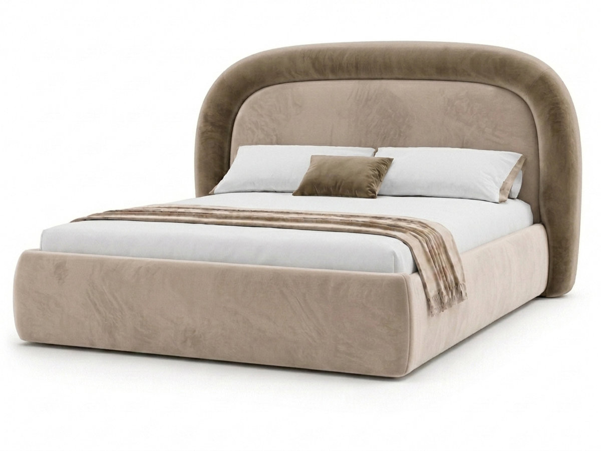 Bobochic Simone Polsterbett mit Bettkasten Samt Taupe, Liegefläche 160 × 200 cm