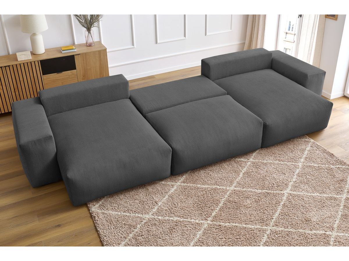 Bobochic Voltaire Wohnlandschaft 420 × 165 cm Cordsamt Dunkelgrau