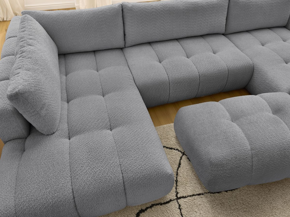 Bobochic Fuji Wohnlandschaft mit Pouf Bouclé-Stoff Dunkelgrau Ecke rechts