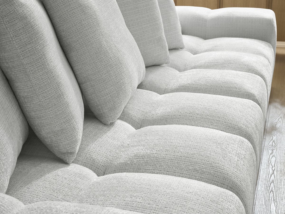 Bobochic Anakin Sofa 3-Sitzer mit Pouf, 6 Kissen Strukturstoff Hellgrau