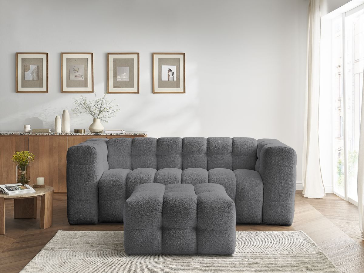 Bobochic Cloud Schlafsofa 3-Sitzer mit Pouf Bouclé-Stoff Dunkelgrau