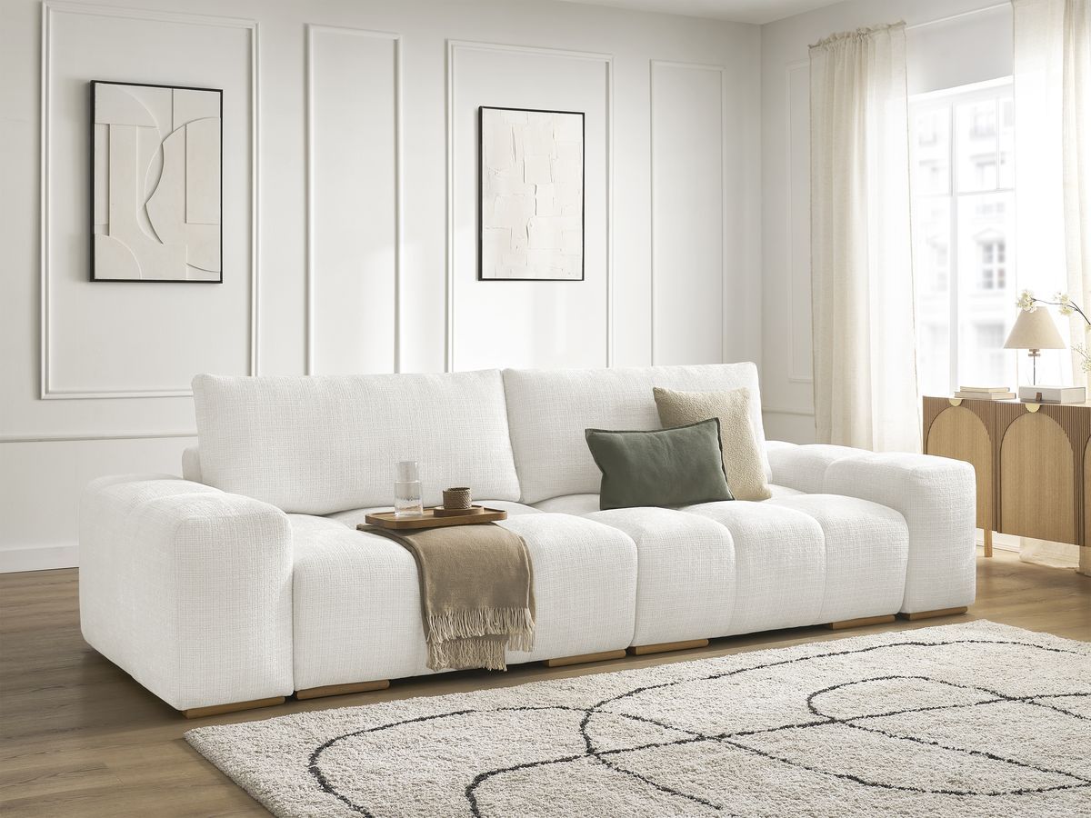 Bobochic Anakin Sofa 3-Sitzer, 2 Kissen Strukturstoff Weiß