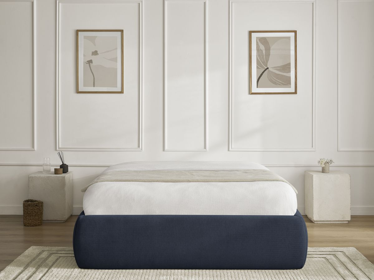 Bobochic Inera Bettgestell mit Bettkasten, ohne Kopfteil Stoff Blau, Liegefläche 160 × 200 cm