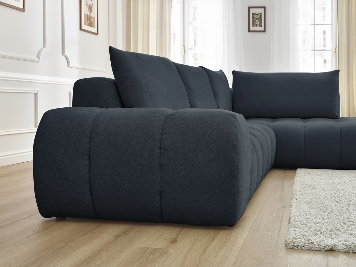 Bobochic Everest Ecksofa, 4 Kissen Strukturstoff Dunkelblau Ecke rechts