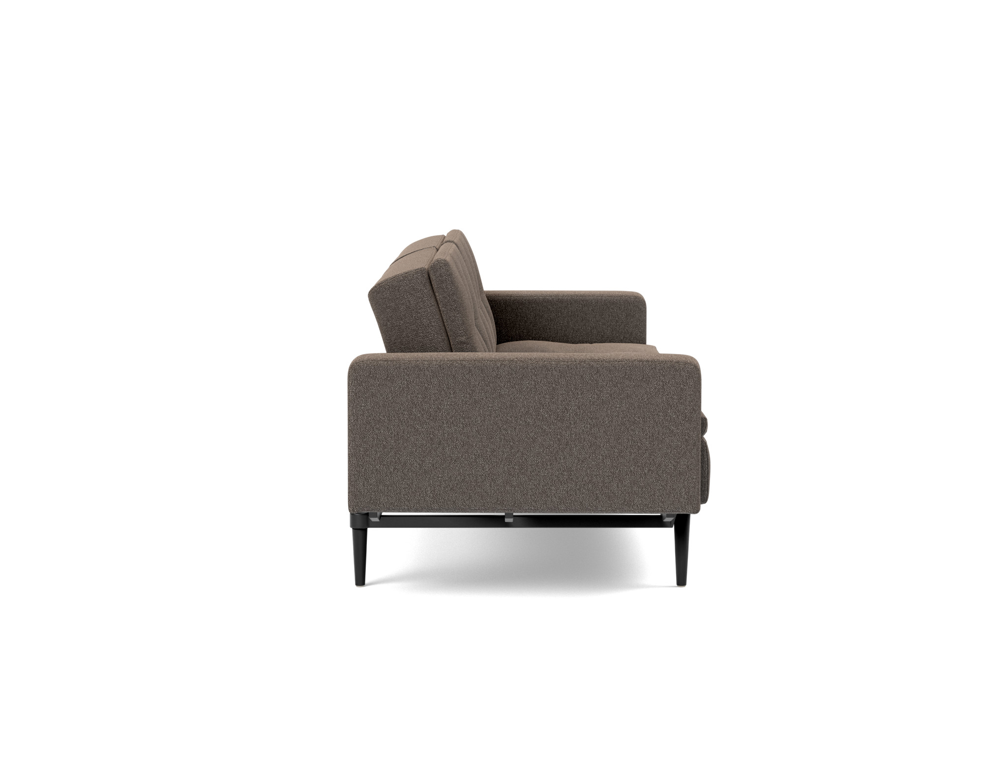 Schlafsofa Dublexo mit Armlehnen Boucle Skandi 530-Taupe Beine Styletto Eiche schwarz