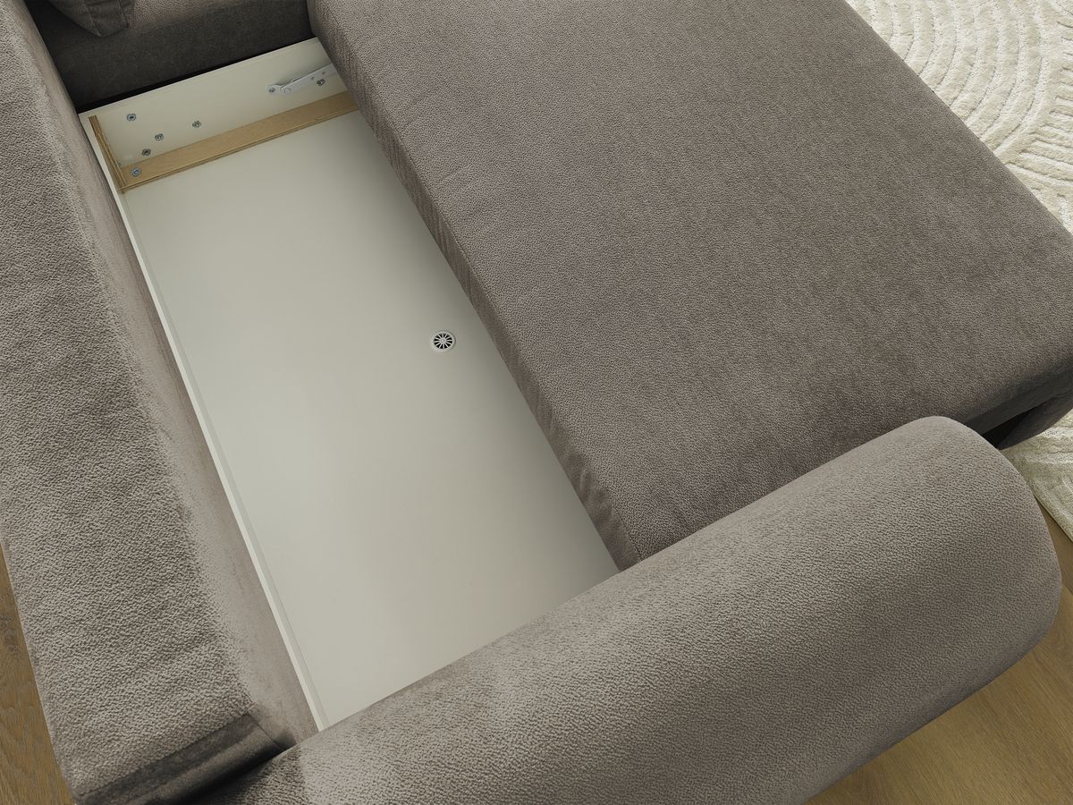 Bobochic Lucien Ecksofa mit Schlaffunktion und Bettkasten und Pouf 314 × 167 cm Stoff Taupe Ecke rechts