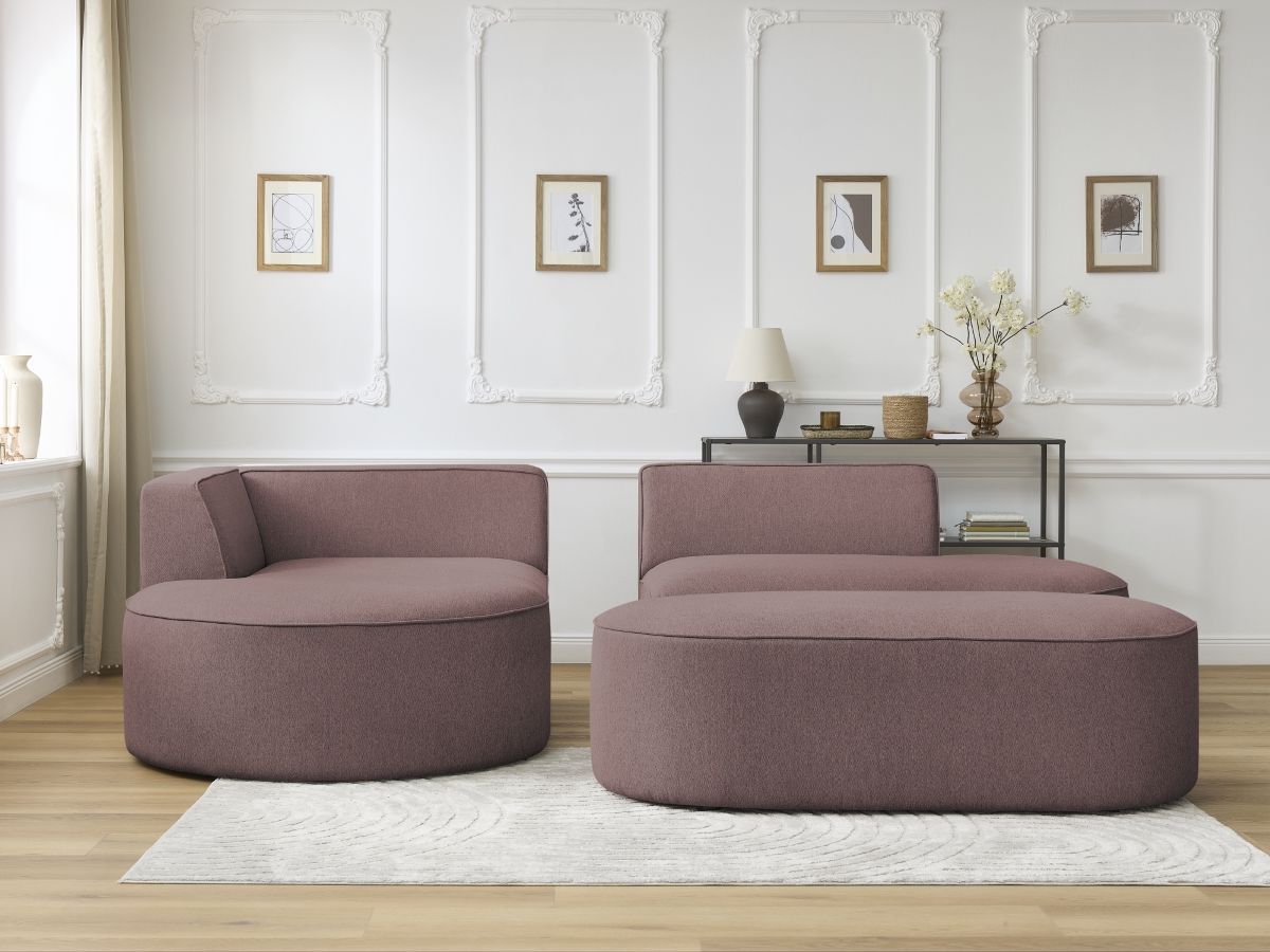 Bobochic Rousseau Ecksofa mit Pouf Melange-Stoff Rosa Ecke links