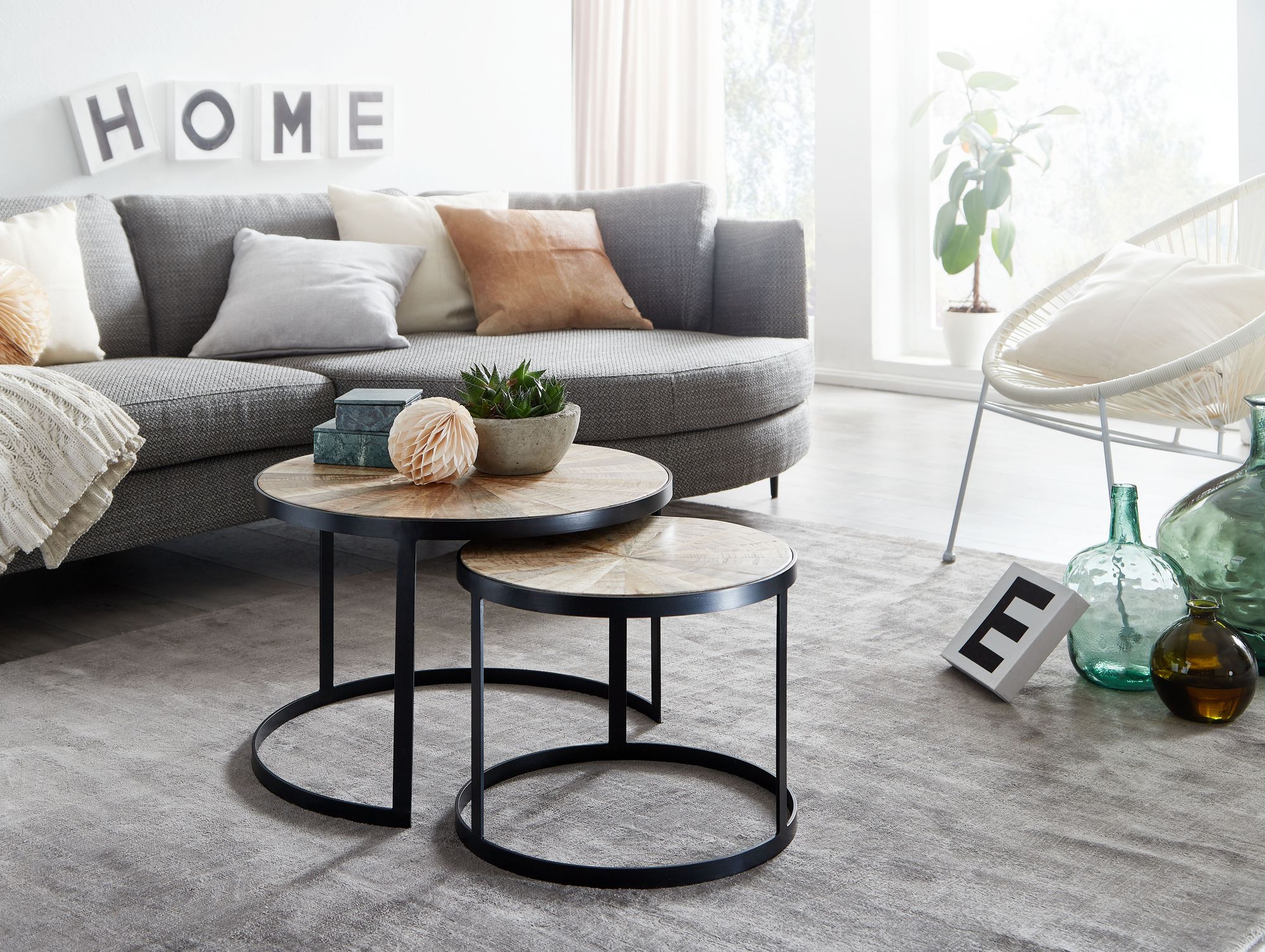 Satztisch 2er-Set Toftir Mango Massivholz Ø 60 cm