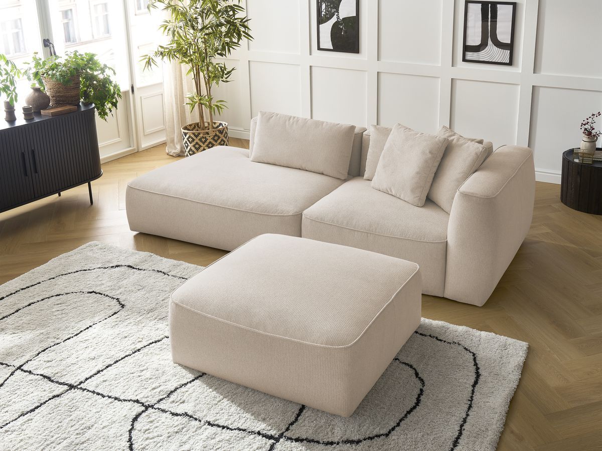 Bobochic Leopold Sofa 4-Sitzer mit Pouf Melange-Stoff Beige Armlehne rechts