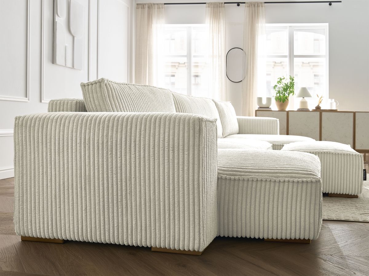 Bobochic Chelsea Wohnlandschaft mit Pouf Breitcord weich Beige