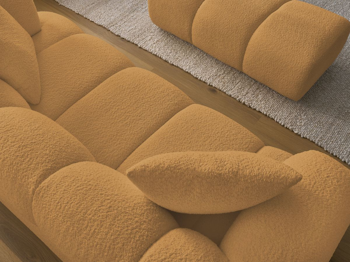 Bobochic Pamira Sofa 2-Sitzer mit Pouf Bouclé-Stoff Gelb