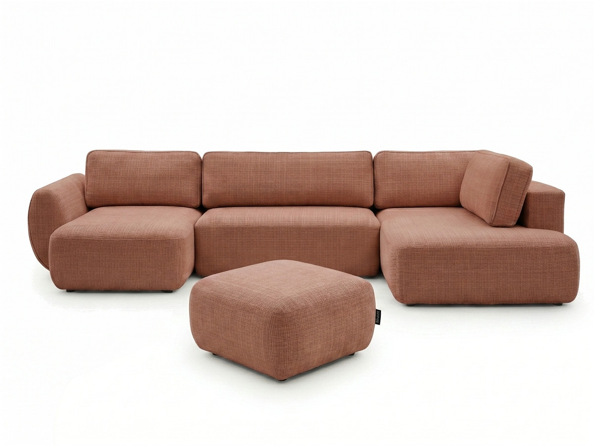 Bobochic Denise Wohnlandschaft mit Pouf Strukturstoff Orange Ecke links