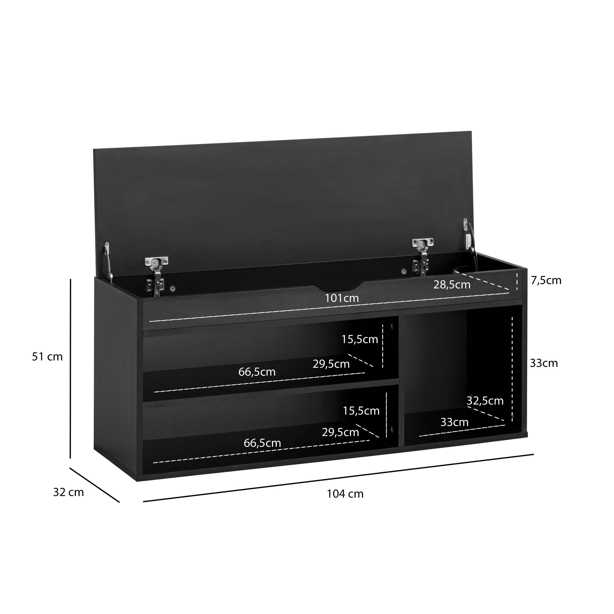 Schuhbank Verran Schwarz 104 × 32 × 51 cm