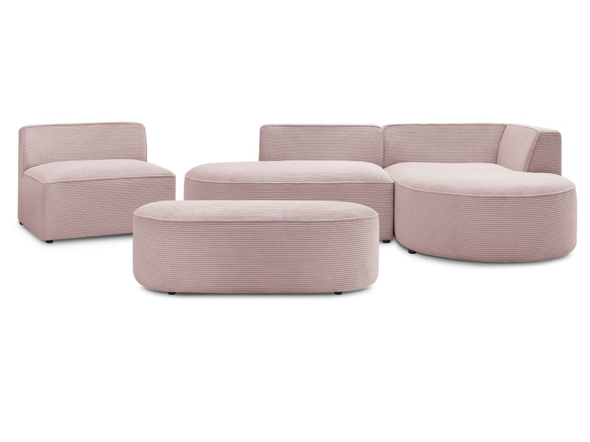 Bobochic Rousseau Ecksofa mit Sofamodul und Pouf Cordsamt Violett Ecke rechts