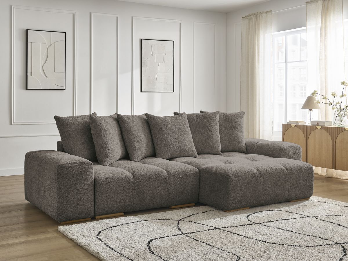 Bobochic Anakin Ecksofa, 6 Kissen Bouclé-Stoff Braun