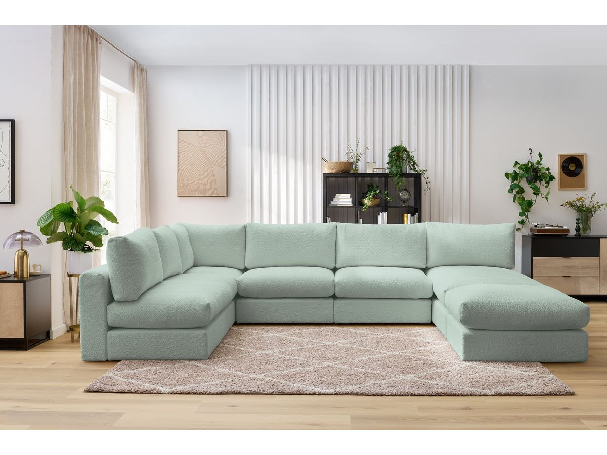 Bobochic Paris Ecksofa mit Pouf 369 × 262 cm Bouclé-Stoff Grün
