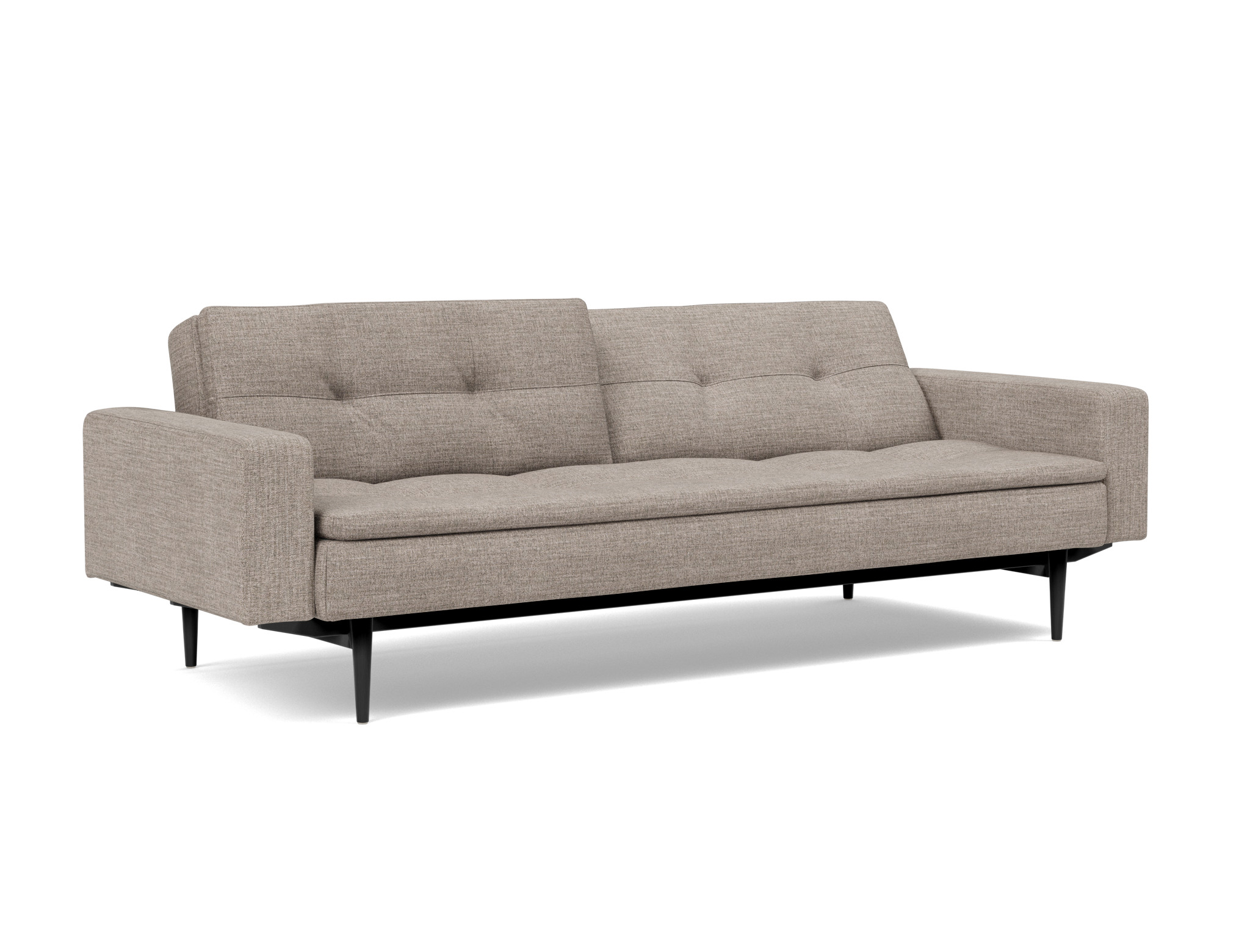 Schlafsofa Dublexo mit Armlehnen Chenille Yuveno 472-Warm-Grey Beine Styletto Eiche schwarz