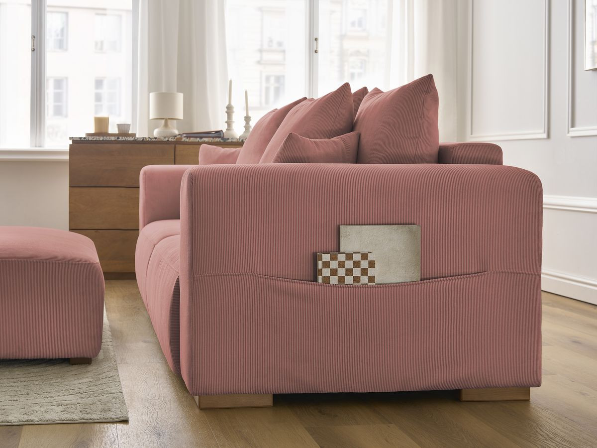 Bobochic Sidonie Sofa 4-Sitzer mit Pouf Cordsamt Rosa
