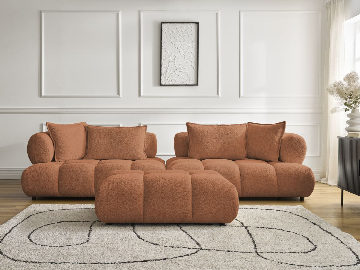 Bobochic Alya Sofa 4-Sitzer mit Pouf Bouclé-Stoff Orange