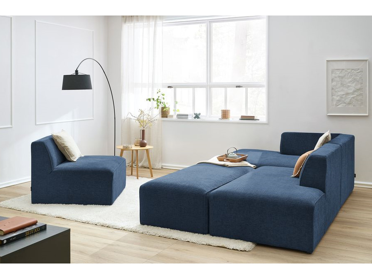 Bobochic Megeve Ecksofa mit Pouf Strukturstoff Dunkelblau Ecke links