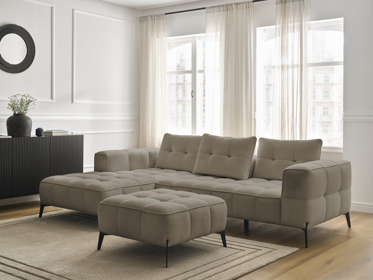 Bobochic Anis Ecksofa mit Pouf Strukturstoff Taupe Ecke links