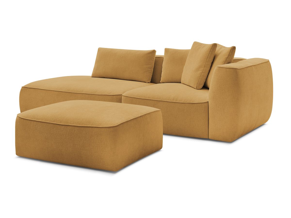 Bobochic Leopold Sofa 4-Sitzer mit Pouf Strukturstoff Gelb Armlehne rechts