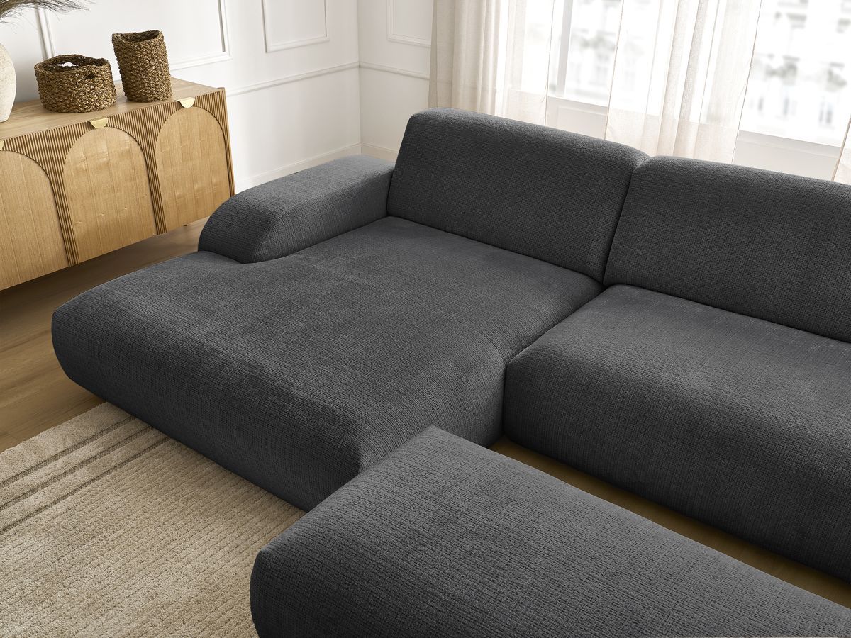 Bobochic Sirius Ecksofa mit Pouf 405 × 170 cm Strukturstoff Schwarz Ecke links