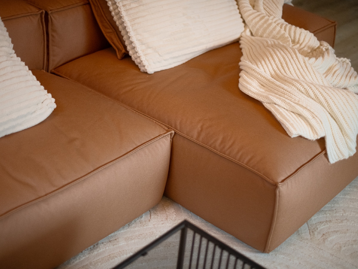 Bobochic Boheme Ecksofa mit Pouf Kunstleder Dunkelbraun