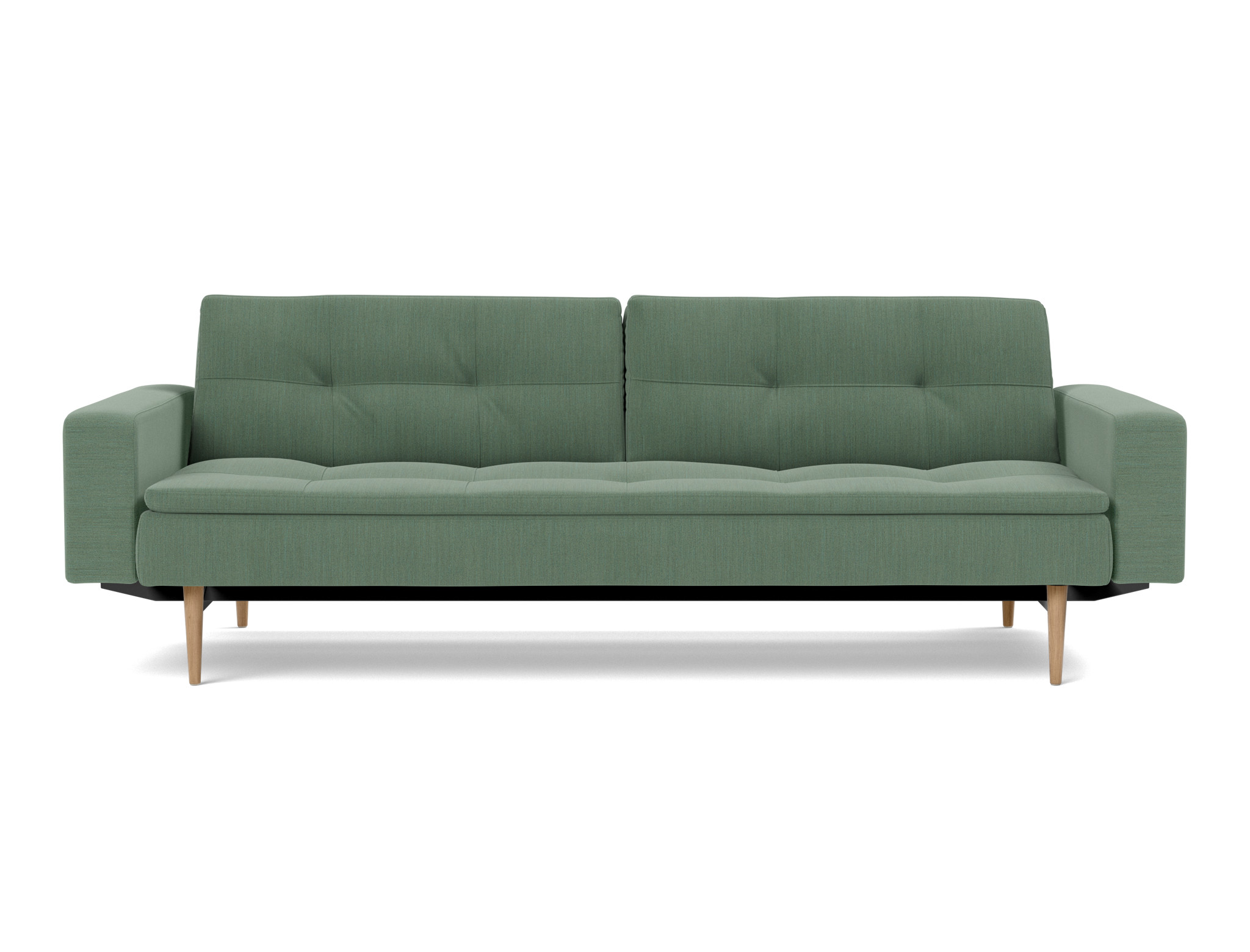 Schlafsofa Dublexo mit Armlehnen Flachgewebe Elegance 518-Green Beine Styletto Eiche hell