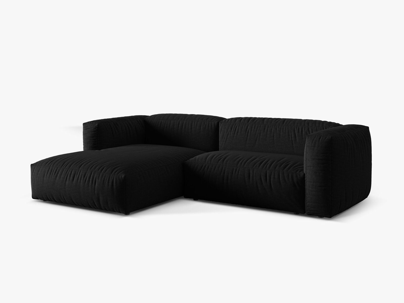 Micadoni Ecksofa Martina 2-Sitzer Links Strukturierter Stoff Boston Schwarz