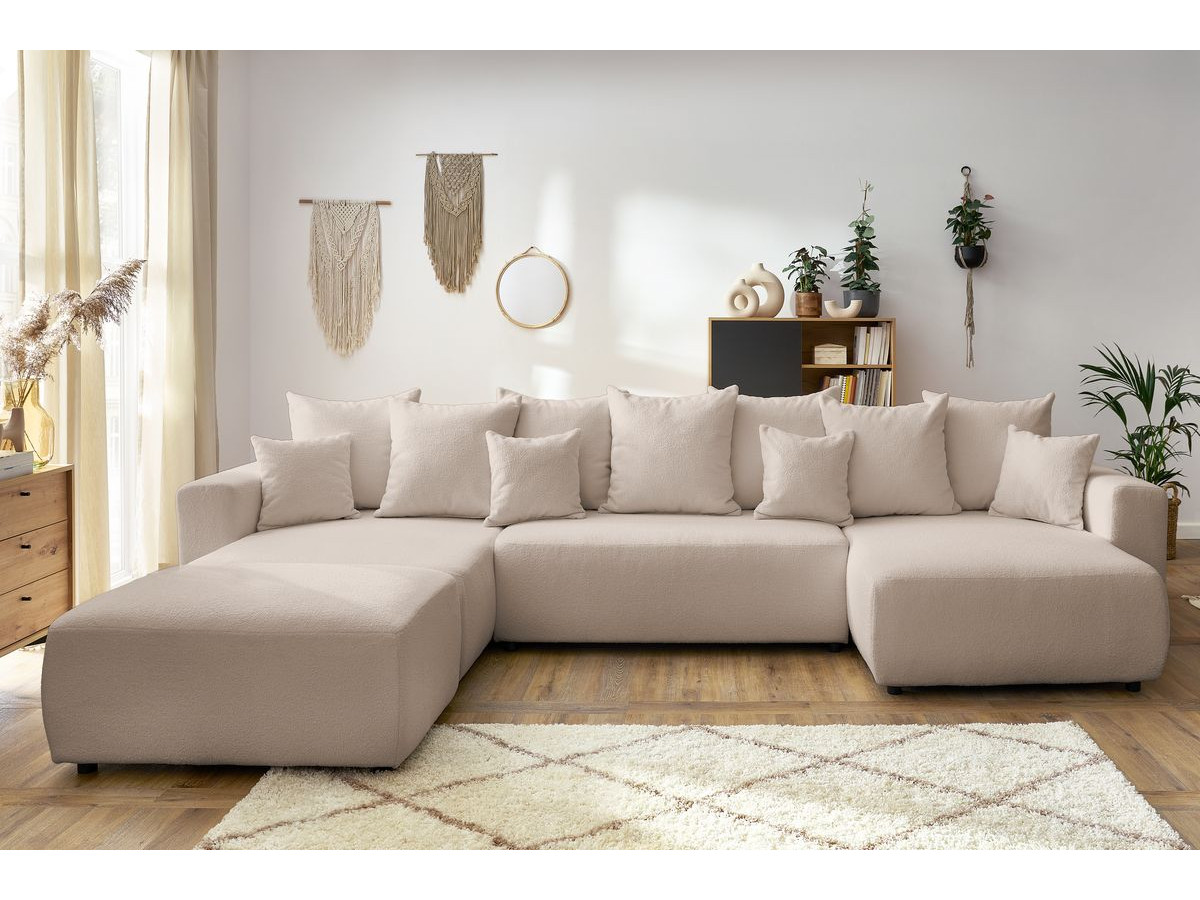 Bobochic Envy Wohnlandschaft mit rechteckigem Pouf Bouclé-Stoff Beige