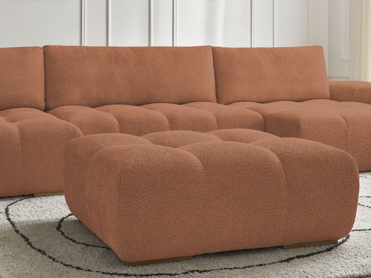 Bobochic Anakin Wohnlandschaft mit Pouf, 3 Kissen Bouclé-Stoff Orange