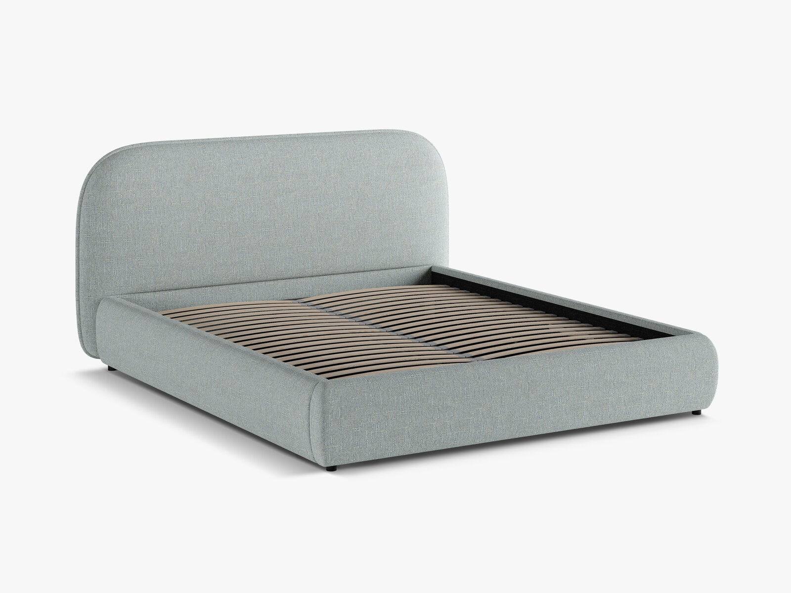 Micadoni Murada Bett mit Bettkasten und Kopfteil Chenille Tracy Satinblau 180x200