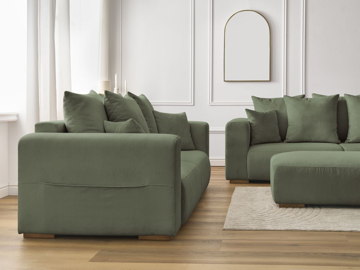 Bobochic Sidonie Sofa 6-Sitzer mit Pouf Cordsamt Grün