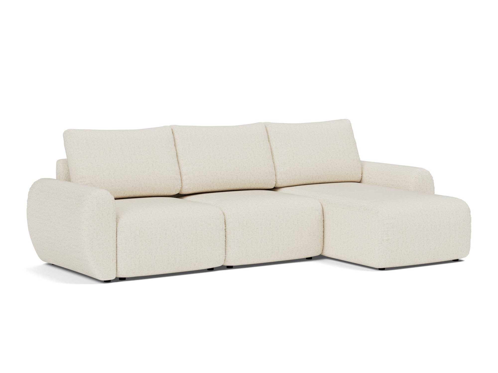 Schlafsofa Norum mit Chaiselongue und Curve-Armlehnen Boucle Skandi 531-Off-White