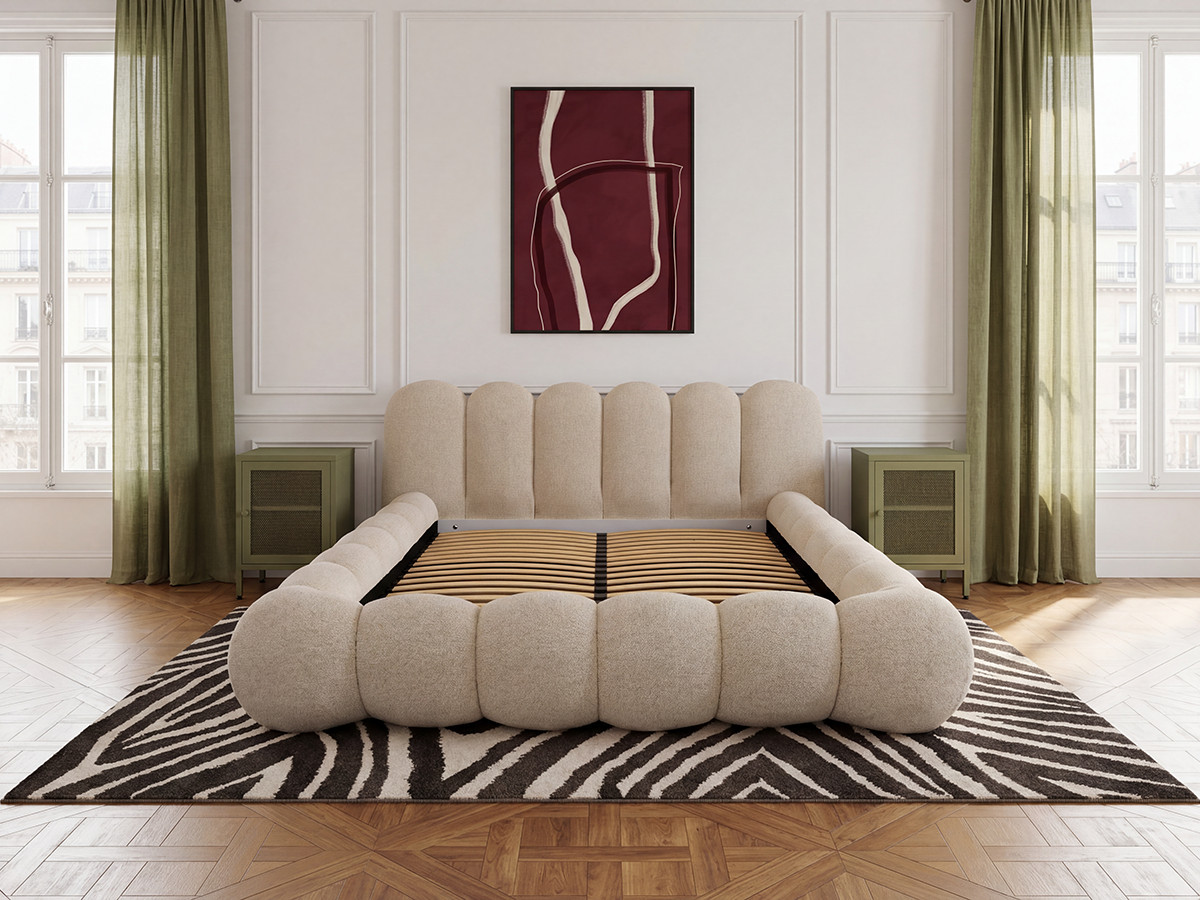 Bobochic Bobby Polsterbett Melange-Stoff Beige, Liegefläche 140 × 190 cm